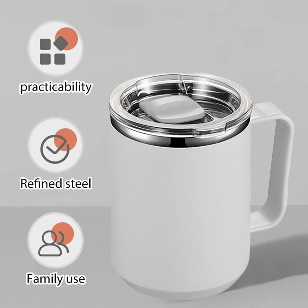 450ml Stainless Steel Insulated Coffee Cup – Travel Mug with Handle, Lid & Straw