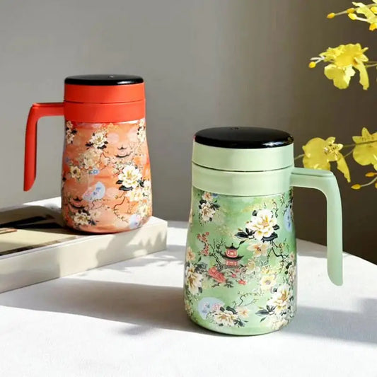 550ml Stainless Steel Insulated Teapot – Floral Thermos with Infuser for Home & Office