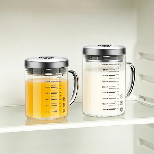 Borosilicate Glass Measuring Beaker Mug – 400ml Milk Cup with Handle