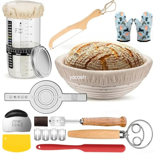 Professional Sourdough Baking Set – Proofing Basket, Mat, Tools & 24oz Starter Jar