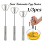 Semi-Automatic Stainless Steel Egg Beater – Self-Turning Hand Whisk Kitchen Tool