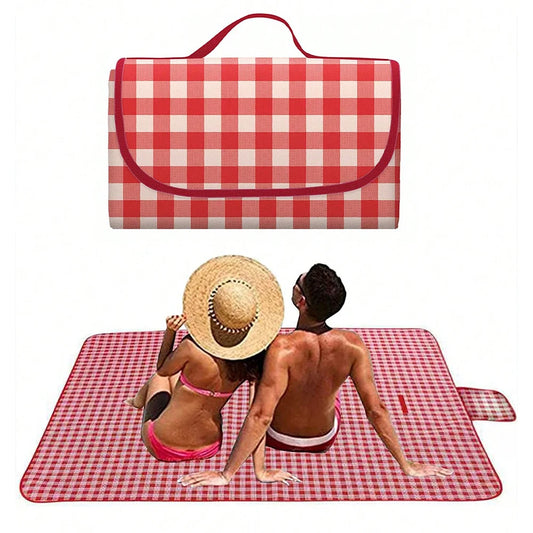 Checkered Picnic Blanket 140×190cm – Washable Lightweight Mat with Handle for Camping