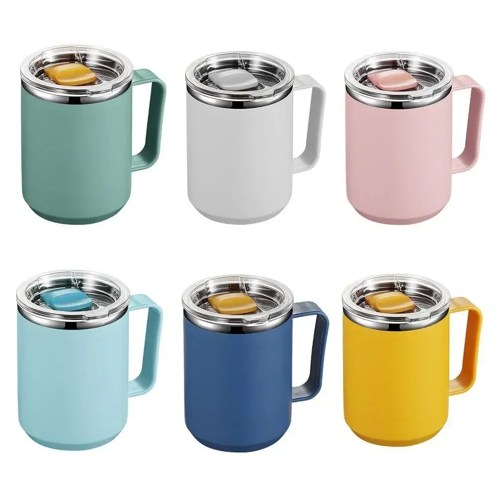 450ml Stainless Steel Insulated Coffee Cup – Travel Mug with Handle, Lid & Straw
