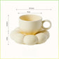 Aesthetic Sunflower Ceramic Coffee Mug with Saucer – Cute Cloud Cup for Tea & Office