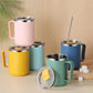 450ml Stainless Steel Insulated Coffee Cup – Travel Mug with Handle, Lid & Straw