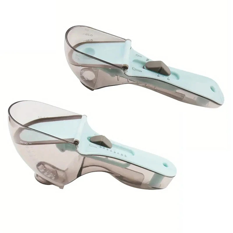 Adjustable Plastic Measuring Cup and Spoon with Handle for Dry and Liquid Kitchen Use